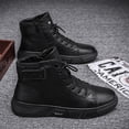 thumbnail image 2 of Botas altas informales de cuero negro, botines con plataforma para hombre, impermeables, antideslizantes y cálidas., 2 of 5