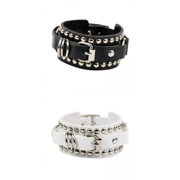 Pulsera con remaches,Brazalete con remaches Brazalete de cuero PU multicapa,Brazalete con tachuelas Pulseras Punk Mujeres Niñas Damas,Regalos Muñequera Correa Ajustable Unisex Biker,Cuff Wrap