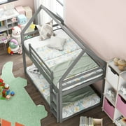 Hitop Twin over Twin Low Bunk Bed, House Bed with Ladder , Gray(OLD SKU:WF197808AAE)