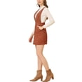 thumbnail image 4 of INSPIRE CHIC Robe Mini Tablier en Velours Côtelé pour Femmes, Col en V, avec Poches, Rouge Brique, 4 of 6