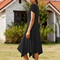 thumbnail image 4 of Mujeres Manga Corta Tops Estilo Casual Cuello Redondo Sólido Irregular Doblado Vestido, Vestido de Manga Corta para las Mujeres Falda Primavera Verano Diario, 4 of 8