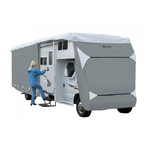 Classic Accessories RV Cover 79463 PolyPRO 3; For Class C Motorhomes; All Weather Protection; Gray/Snow White; 3 Ply Non-Woven Polypropylene Top/1 Ply Non-Woven Polypropylene Sides