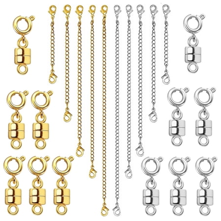 20 Pcs Necklace Extenders and Necklace Clasps and Closures, Gold and Silver Stainless Steel Chain for Adult Bracelet Jewelry Making
