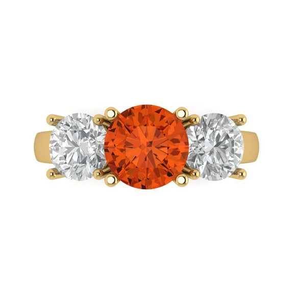 Three-Stone Engagement Ring for Women - 3ct Simulated Red Diamond in 14K Yellow Gold Promise Ring