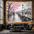 thumbnail image 6 of Rainy Gray Riverside City with Pink Blossoms and Couple Under Umbrella, Romantic Watercolor for Couples, Street Art Wall Decor, Anniversary Gift, Tapestry Wall Hanging for Bedroom and Living Room, 6 of 7