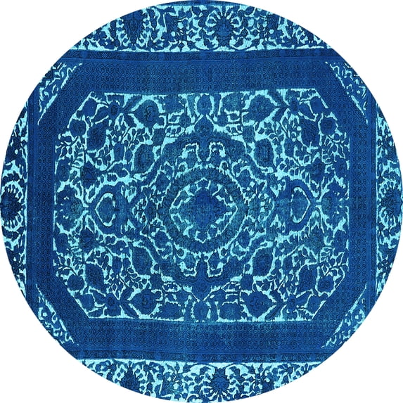 Ahgly Company Indoor Round Oriental Light Blue Industrial Area Rugs, 7' Round