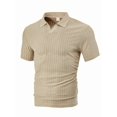 thumbnail image 4 of Mens Casual Shirt Summer Short Sleeve Vacation Button Beach Knit Stretchy Golf Shirts Khaki XL, 4 of 9