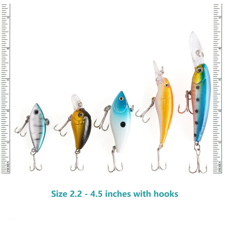 LotFancy 30 PCS Fishing Lures Crankbaits with Treble Hook Topwater Baits, Bass  Minnow Popper Walleye Baits, Length from 1.57 to 3.66 Inches