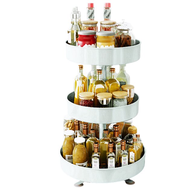 Kitchen Storage Rack Seasoning Rack Household Seasoning Products Storage Box Multifunctional 360-degree Rotating Floor Storage Rack