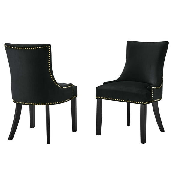 Side Dining Chair, Nailhead, Set of 2, Black, Velvet, Modern Contemporary, Kitchen Room Cafe Bistro Restaurant Hospitality