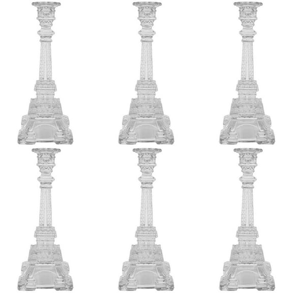 10.5" Eiffel Tower Taper Glass Candle Holder - Clear, 6PCS