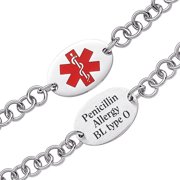 Personalized Stainless Steel Oval Medical ID Engraved Bracelet, 7.5"