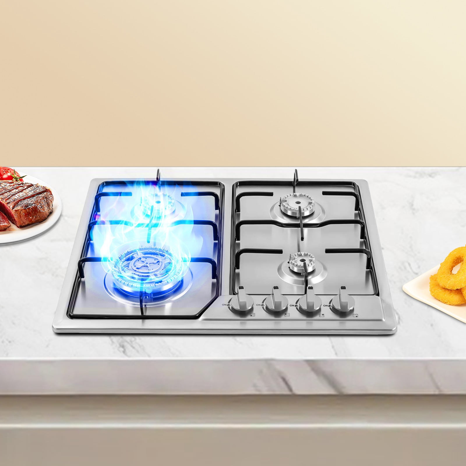 4 Burners Built-in Stainless Steel Gas Cooktop Natural Gas Stove Top for Domestic Commercial Cooking