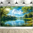 thumbnail image 4 of 12 x 10 ft Natural Lake Scenery Backdrop, Natural Landscape Forest Photography Background Blue Sky Outdoor Picnic Spring Background Birthday Party Kids Adults Portrait Photo Studio Prop, 4 of 4