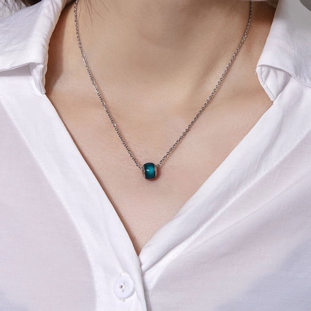 Fiudx Colgante de Moda, Collar Que Cambia de Color Según El Estado de Ánimo, Cadena de Acero Inoxidable con Cuentas Naturales, Regalo Único para Fiestas y Celebraciones, Perfecto para Cumpleaños y Fe