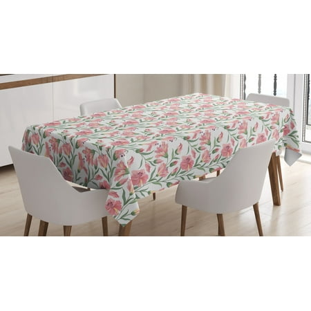 

Watercolor Flowers Tablecloth Flourishing Lilies Wild Blooms Nature Vegetation Fragrance Rectangular Table Cover for Dining Room Kitchen 60 X 84 Inches Reseda Green Pale Pink by Ambesonne