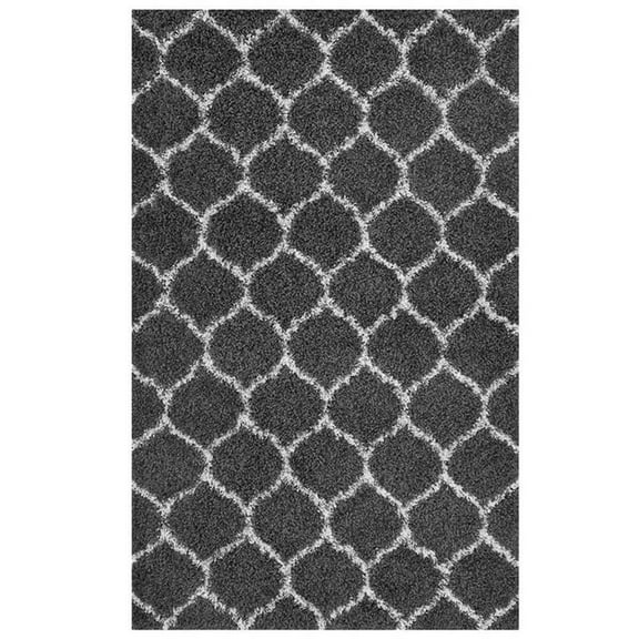 Pemberly Row 5' x 8' Moroccan Trellis Shag Area Rug in Gray and Ivory