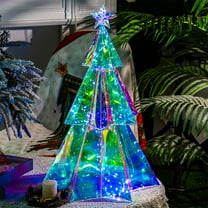 Christmas Decorations Prismatic Iridescent Christmas Tree with LED Lights USB Powered Lighted Hexagonal Three-layer Desktop Christmas Tree Decorations for Party Holiday Home Decor