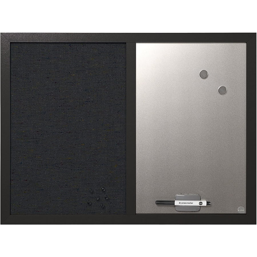 Combo Silver Dry-Erase & Grey Fabric Bulletin Board, 18' X 24', Black Frame