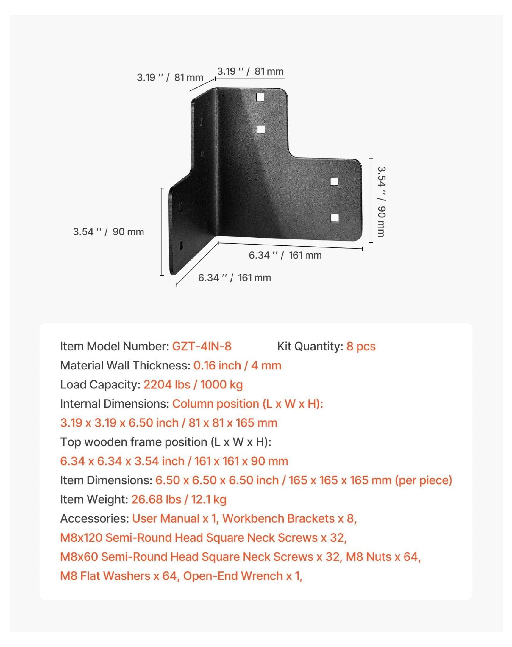 Workbench Corner Brackets 8 Pack, Heavy Duty Angle Brackets 6.5x6.5x6.5in Steel - Workbench Building, Shelves, Planter Racks, DIY Projects, Garage Storage