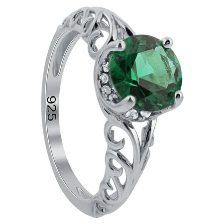 - Gem Avenue 925 Sterling Silver Emerald Cubic Zirconia Swirl Design Ring