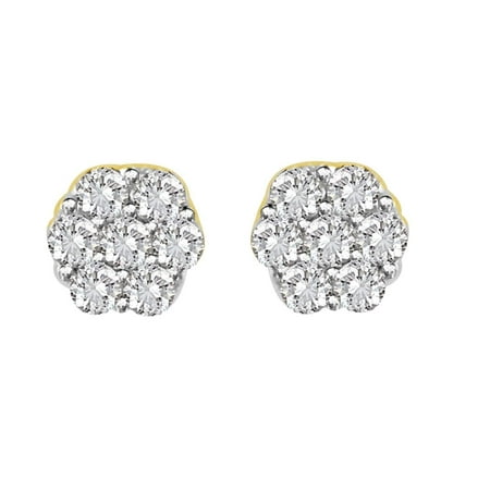 Flower Diamond Earrings AV DIAMONDS VAD LLC 0.33 cttw Round Diamond Cluster Stud Flower Ladies Earrings 14K Yellow Gold ()