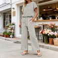 thumbnail image 4 of SOOMLON Matching Sets Women Outfits Plus Size Crew Neck Striped Batwing Sleeve Top Cropped Pants with Pockets Summer Sets, 4 of 7