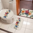 thumbnail image 5 of Colorful Rose Bathroom Rugs Set Spring Blue Red Orange Flower Vine Leaf Linen Texture Non Slip Absorbent Soft Bath Mats 3 Piece Set with Bathroom Rug, U-Shaped Floor Mat, Toilet Seat Cover Large Size, 5 of 9