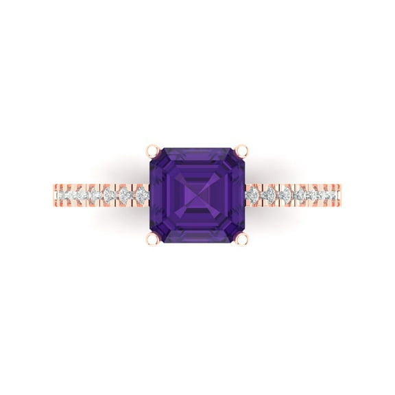 Solitaire with Accents Engagement Ring for Women - 2.7ct Natural Amethyst in 18K Rose Gold Promise Ring