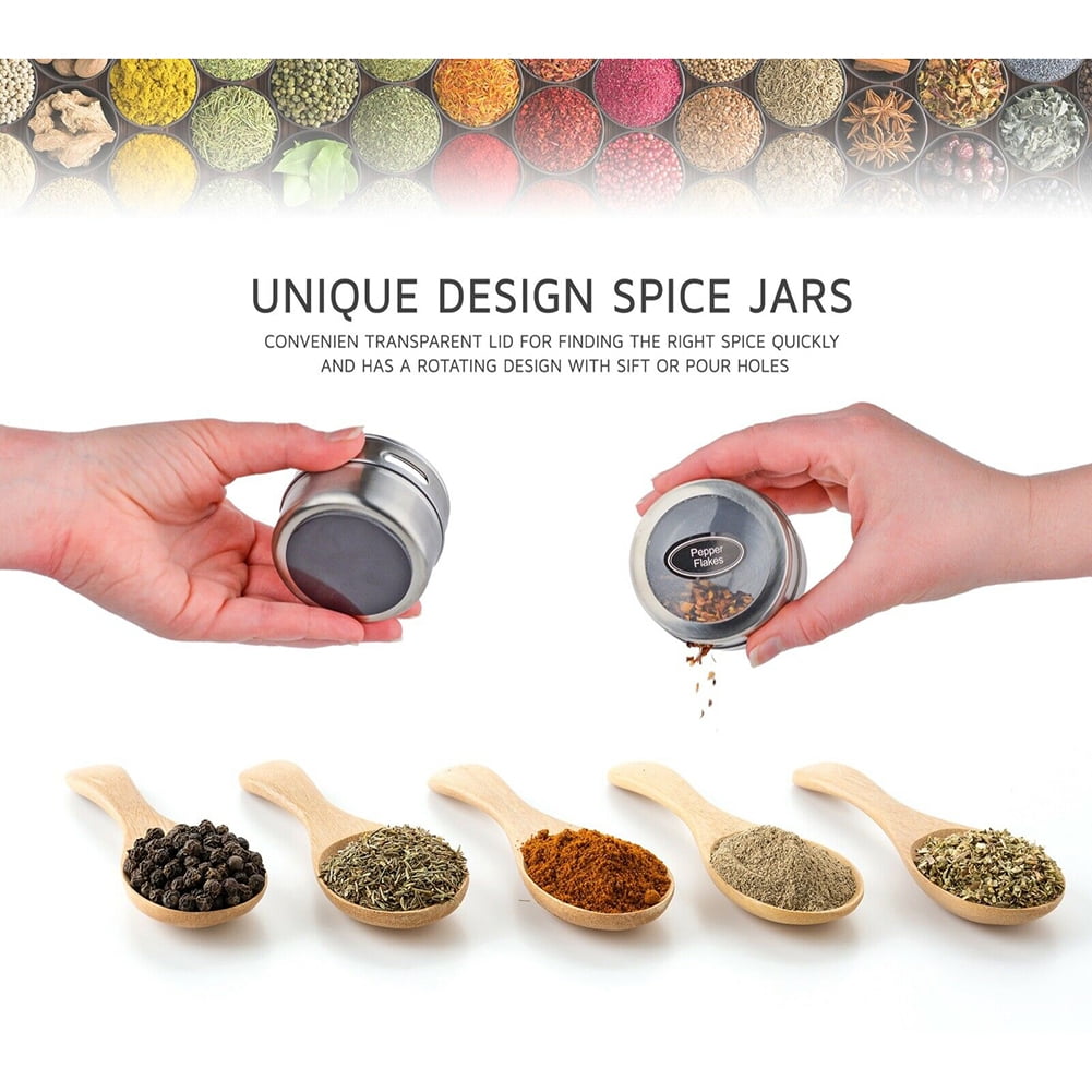 Kepooman 2 Pack Stainless Steel Storage Spice Containers with Sift & Pour Clear Top Lid for Camping Grill, Silver