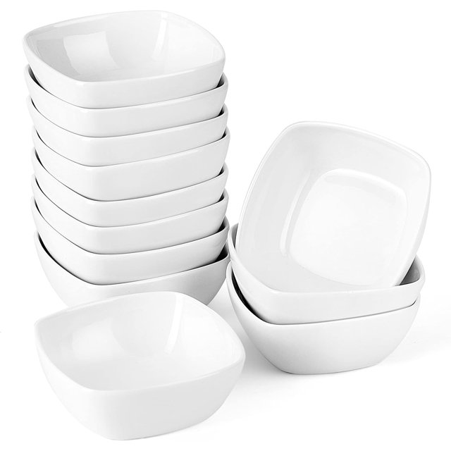 MALACASA 5 oz Porcelain Dip Bowls Set, 12 Pack Ramekins, Dipping Sauce Dishes, Stackable Ramekins for Pudding, Souffle, Creme Brulee, Dessert, Snack, Charcuterie Boards accessories, Oven Safe