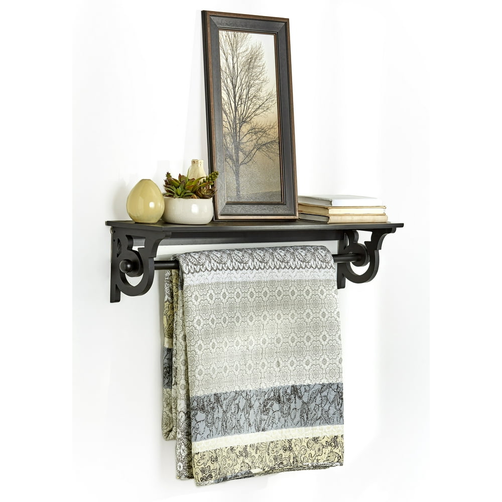 Deluxe Quilt Rack Wall Hanging with Shelf Black
