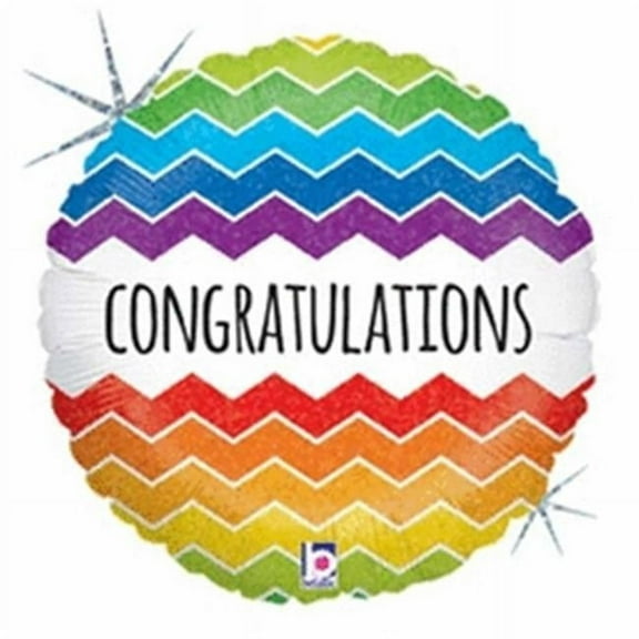 Betallic 72423 18 in. Chevron Congrats Holo Flat Foil Balloon