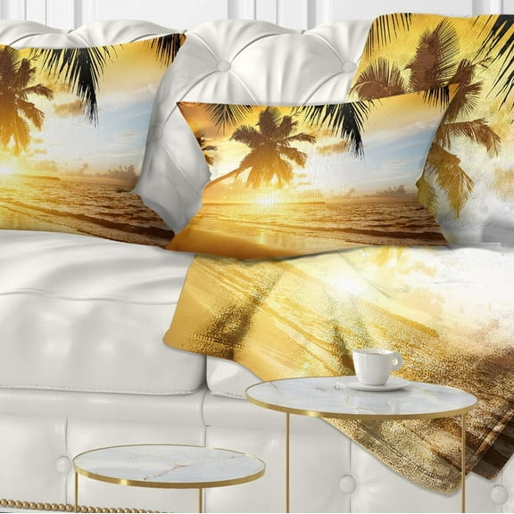 Designart Sunset over Caribbean Sea - Photography Throw Pillow - 12x20