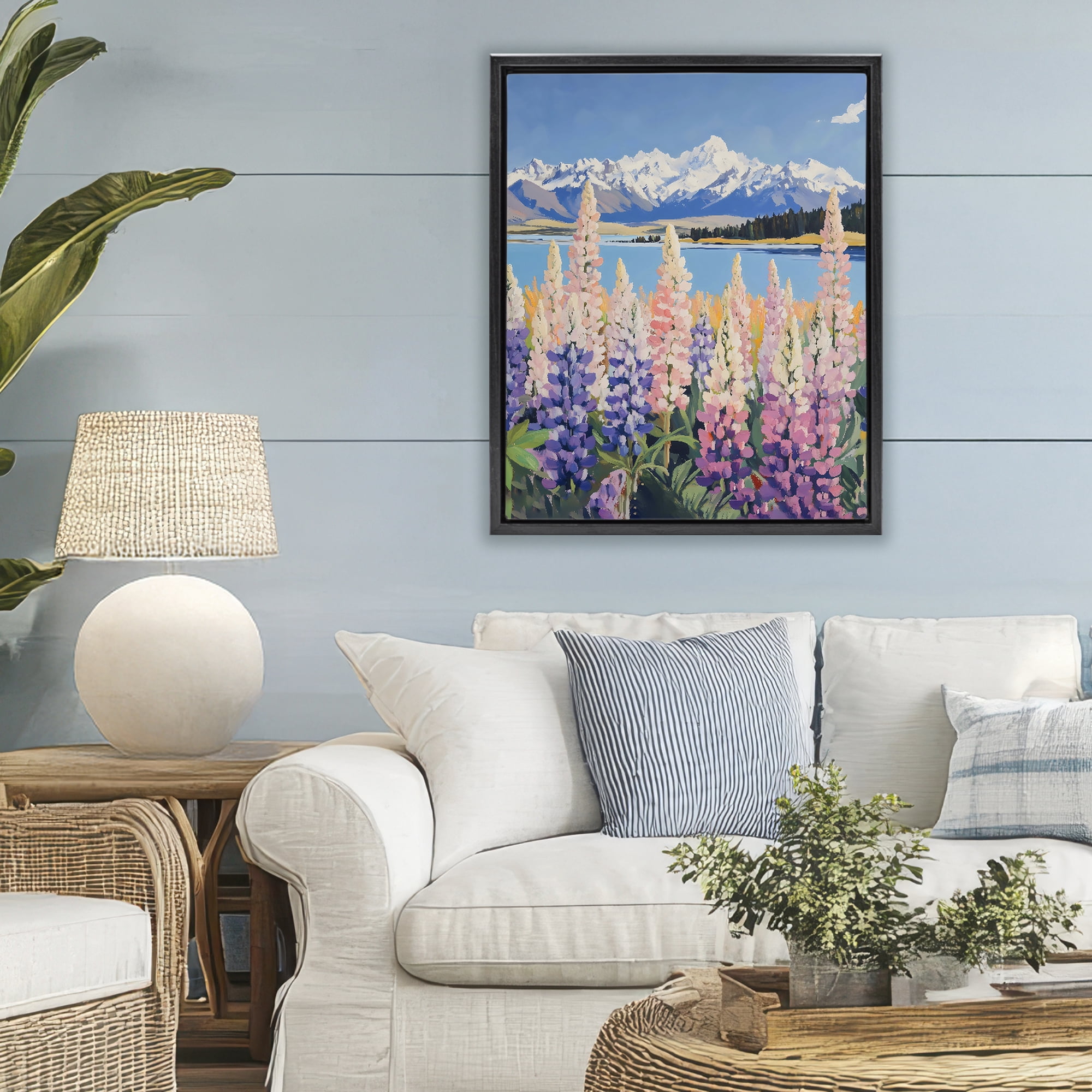 Stupell Industries Mountains & Wildflowers by Lake Black Framed Floater Canvas Wall Art, design by The Prints Vibe