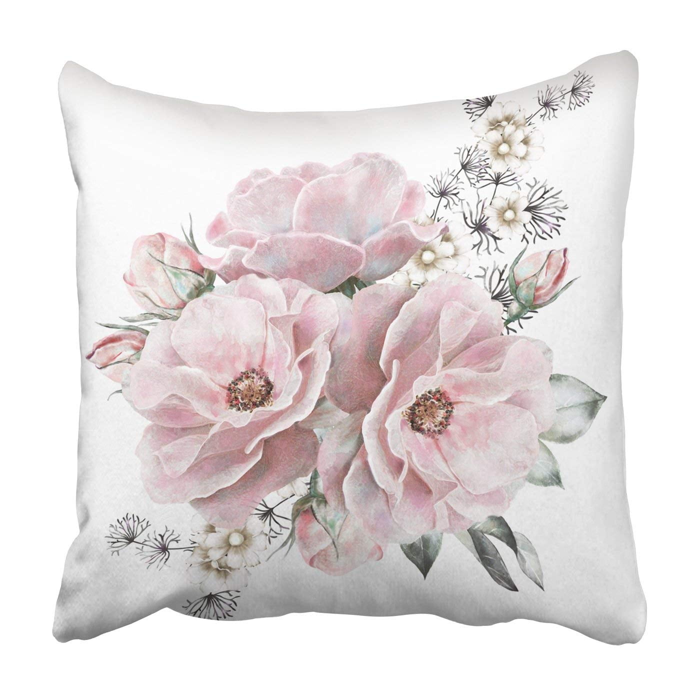 BPBOP watercolor flowers floral rose Pillowcase Throw Pillow Cover Case 18x18 inches
