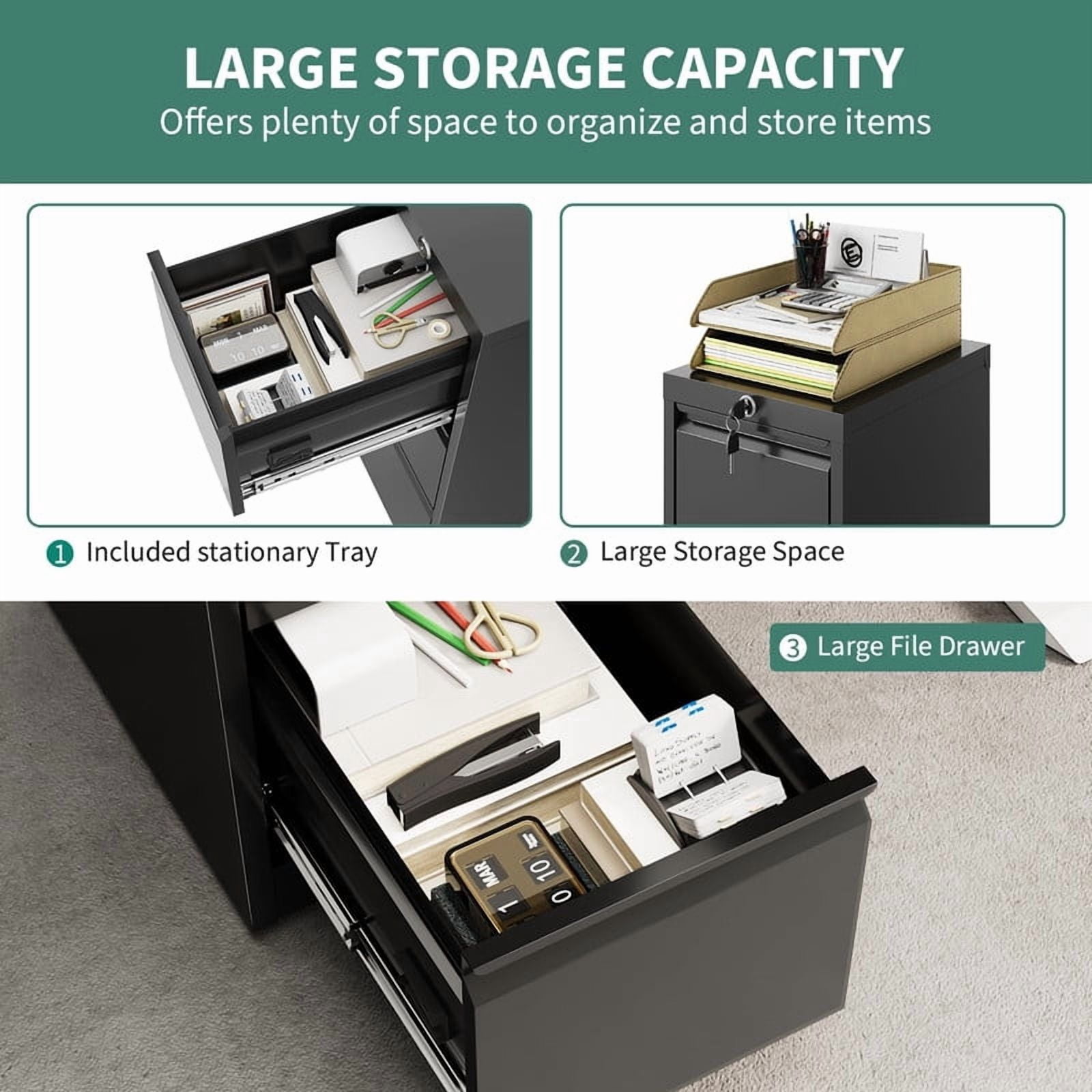 Towallmark 4 Drawer File Cabinet With Lock,&nbsp;Vertical Metal Filing Cabinet For Letter/Legal/A4/F4 Documents, Heavy Duty Locking File Storage Cabinet For Home Office, Black