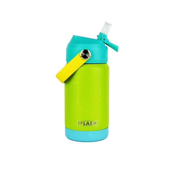 IFLASK 12oz Kids Water Bottle with Straw Lid | 100% Leak Proof | Insulated Stainless-Steel Double Walled Thermos | BPA and Sweat free | Hot & Cold (Green)