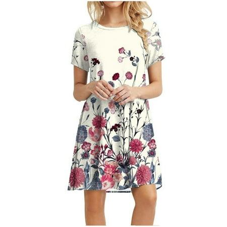 

Formal Dresses for Women Pink Dress for Women Women s Leisure Plain Loose Short Sleeve Loose Dress Floral Print Sunflower Print Dress Dress Pants Women Long Dresses for Women Beige 2XL