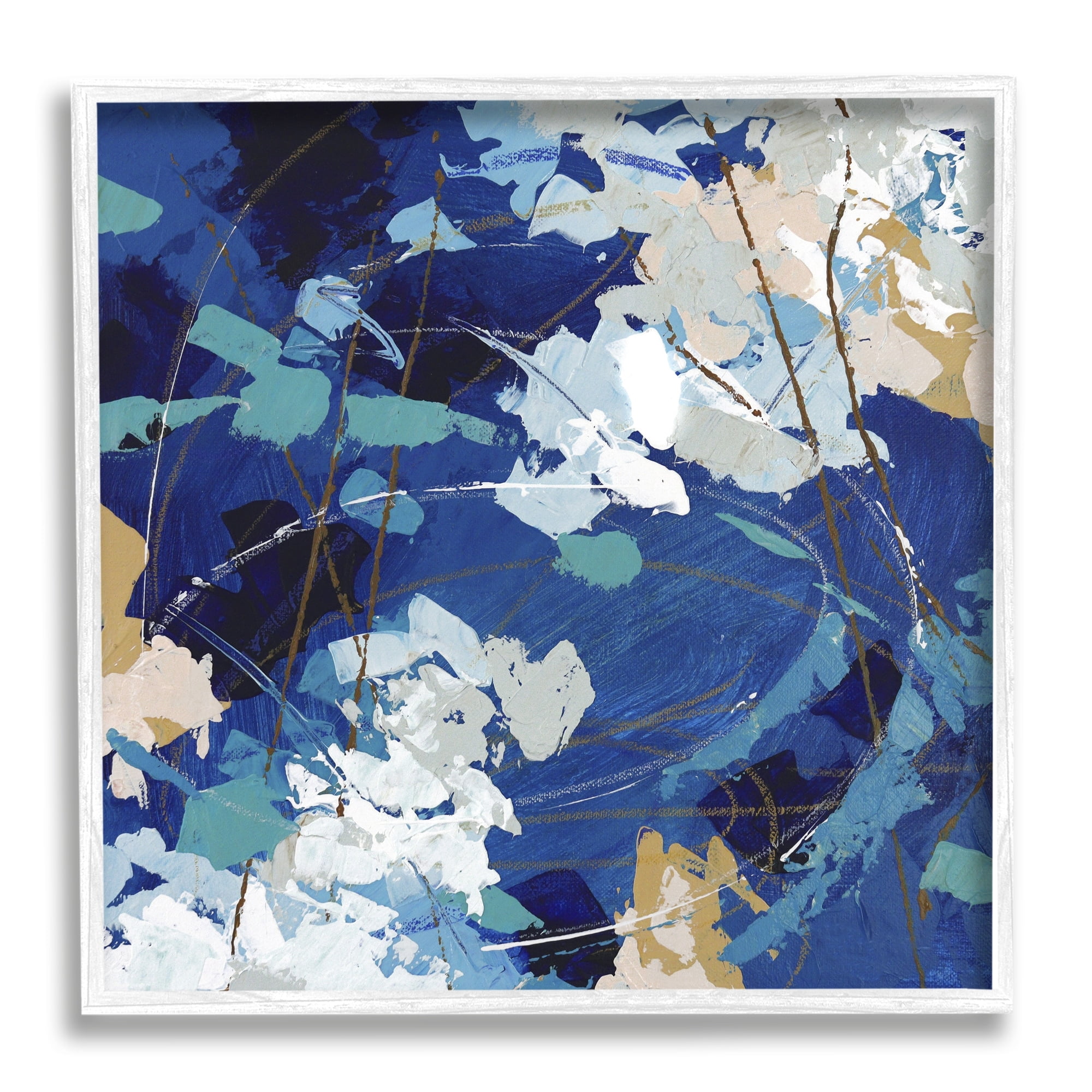 Stupell Industries Modern Blue Gold Abstract Painting Busy Movement Composition, 17 x 17,Design by Sue Riger