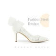 thumbnail image 3 of BLISSFUL STEP Pointed Toe Bow Decor Stiletto Heel Pumps for Women White 8, 3 of 6