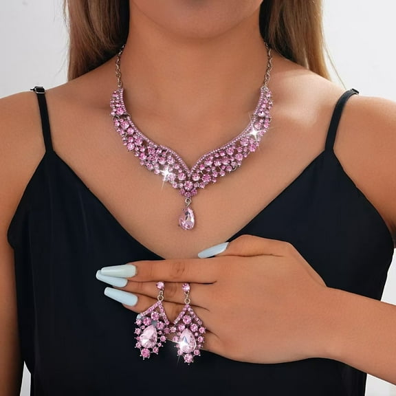 Purple fashion necklace, earrings, two-piece set. Suitable for banquets, weddings, festivals, gifts