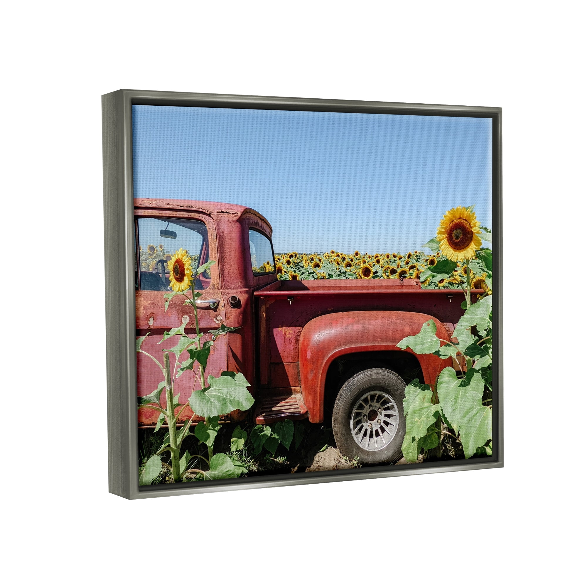 Stupell Industries Red Vintage Pickup Truck Amidst Sunflower Field Photograph Luster Gray Floating Framed Canvas Print Wall Art, Design by Kali Wilson