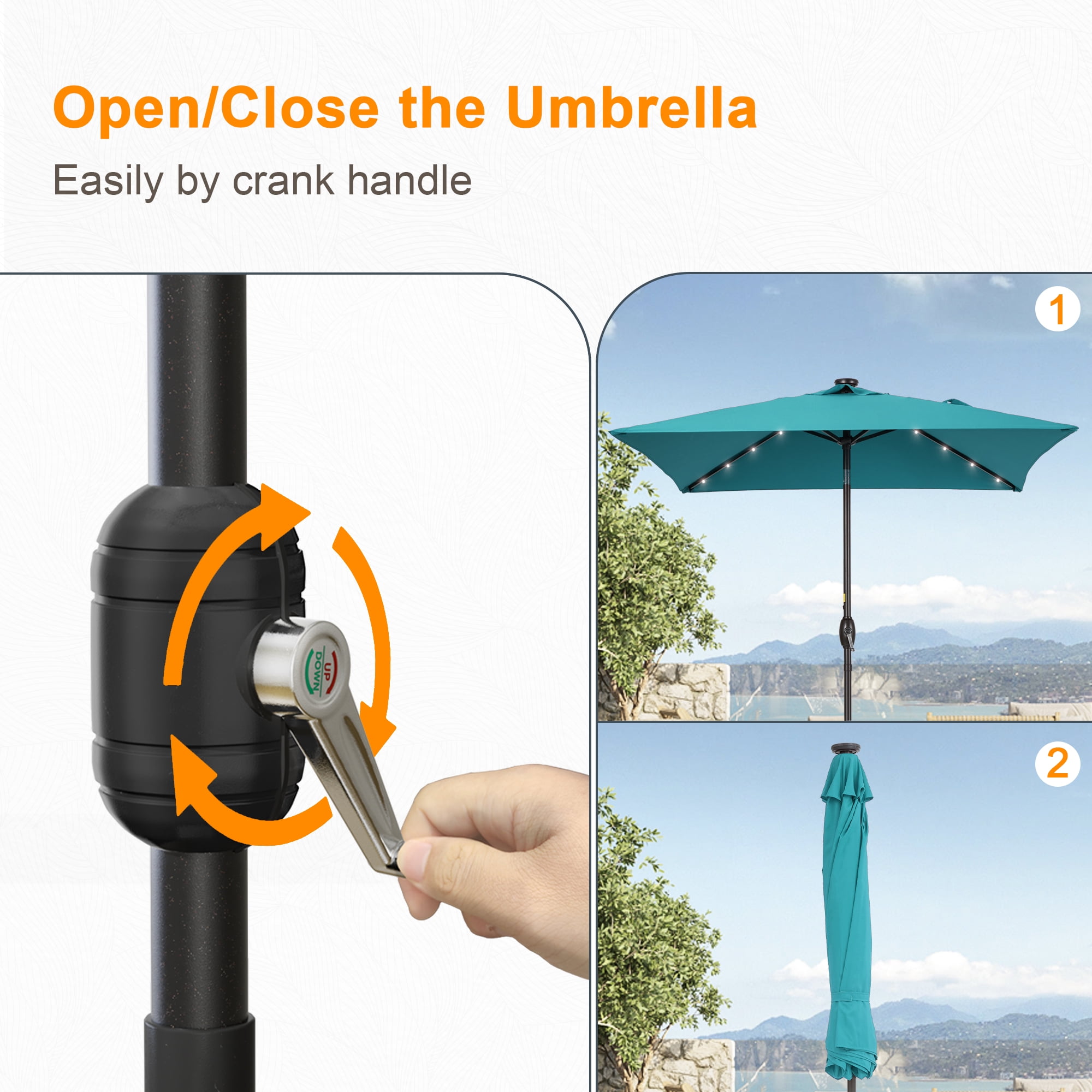 ACEGOSES LED Outdoor Patio 6.5x6.5ft Deck Solar Light Market Umbrella, Outside Table Umbrellas With Polyester canopy,Gray