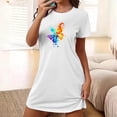 thumbnail image 2 of Mrat Pyjama en Lin Femme Jupe Robe pour Femme Vêtement de Nuit Manches Courtes Chemise de Nuit Décontractée Imprimée Robe de Sommeil Ample Confortable Pyjama Nuisette S-97 Blanc m, 2 of 7