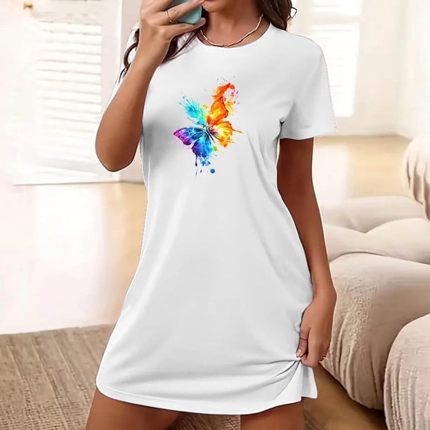 Camisón corto de talla grande para mujer, camisón de manga corta con estampado de pecho a la moda, camisón para mujer