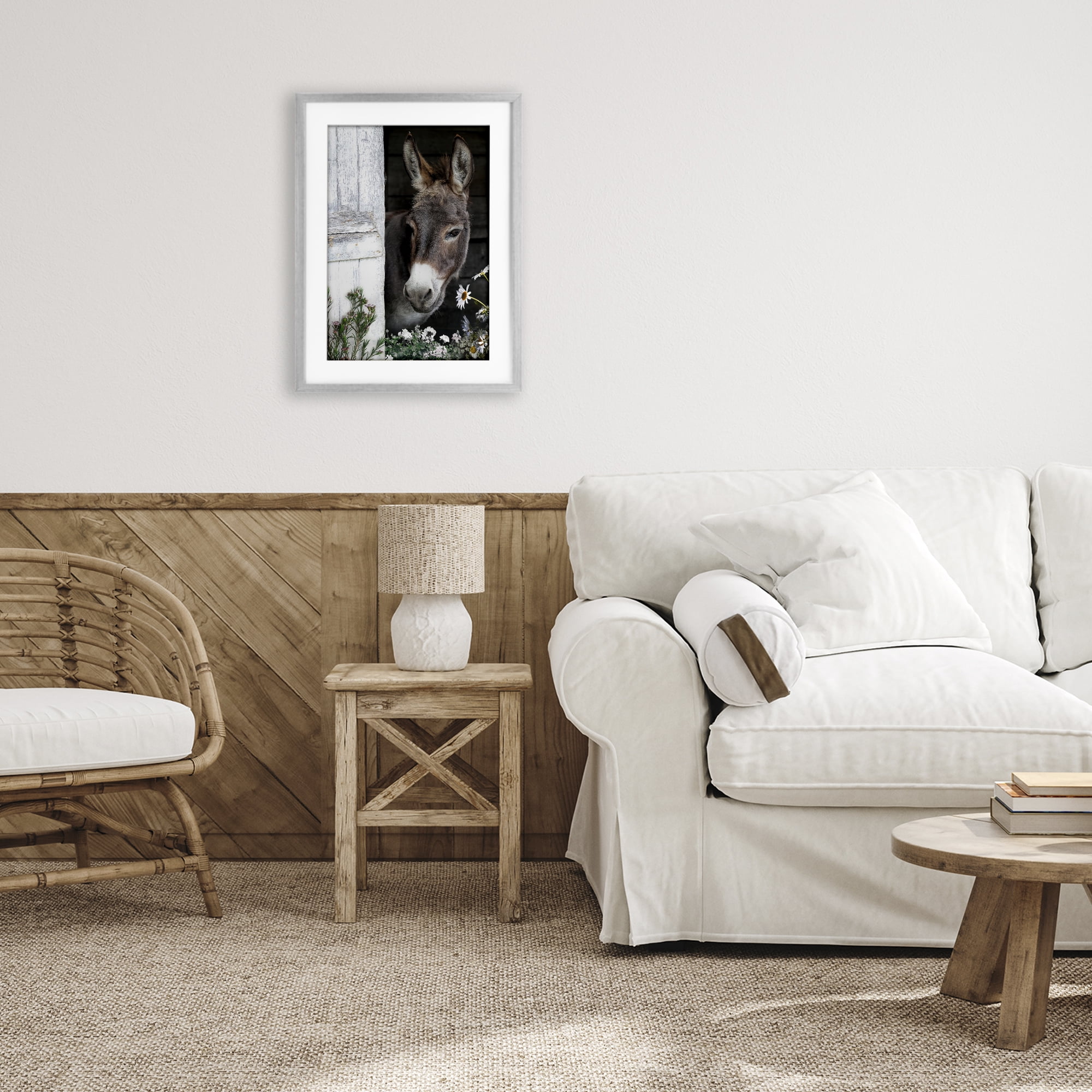 Stupell Industries Gentle Donkey Peering from Barn Gray Framed Print Under Glass, design by CAD Designs