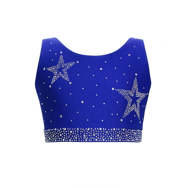 Hansber Enfants Filles Scintillant Sans Manches Danse Court Débardeurs Hip-Hop Rue Chandail Performance Tenue de Danse Bleu 10