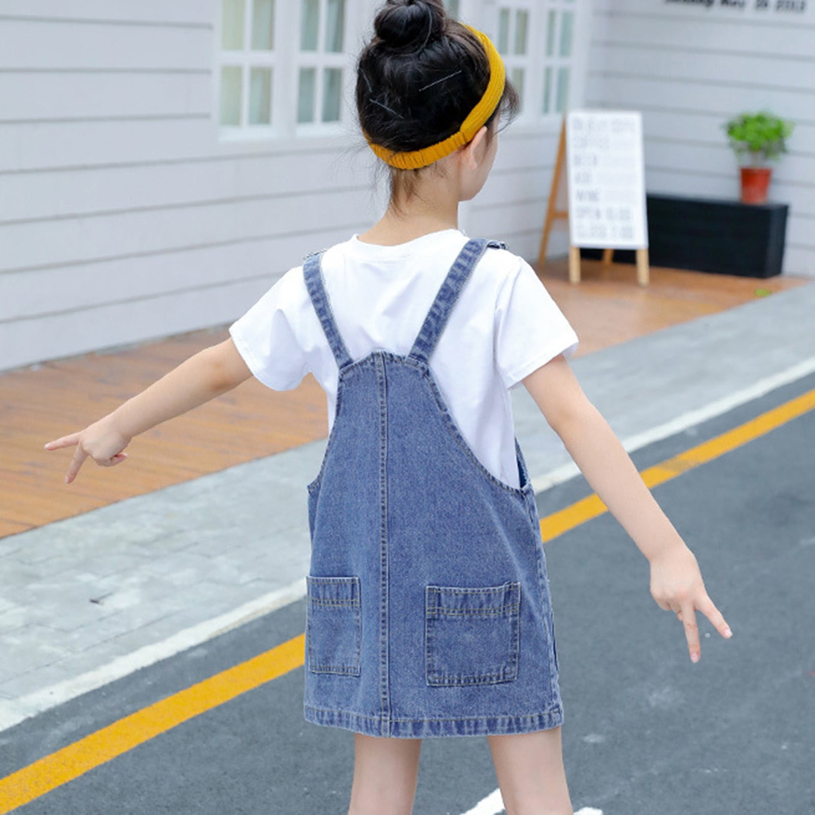 Little Girl's Dress Solid Color Denim Overall Dresses Spring