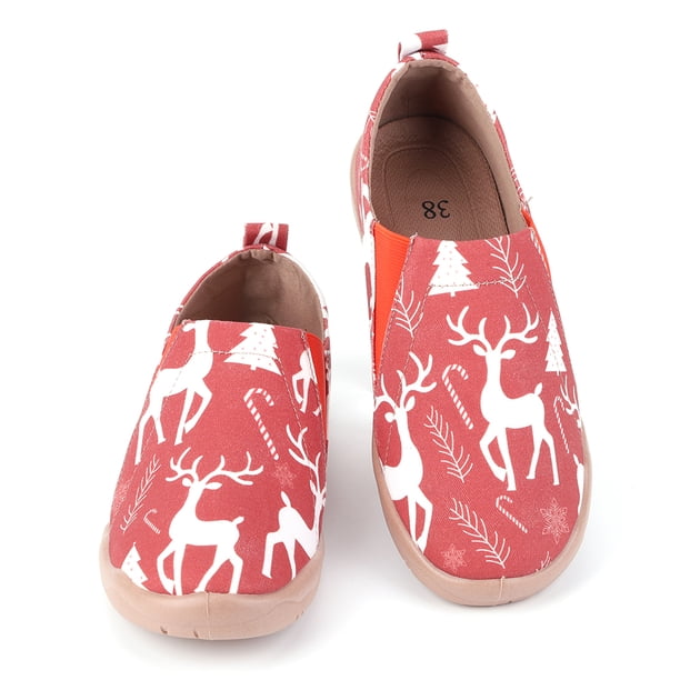 Zapatos Cómodos para Barcos Informales Lona Mocasines Navideños Mujer Antideslizantes Transpirables Punta Redonda Viajes Al Aire Libre